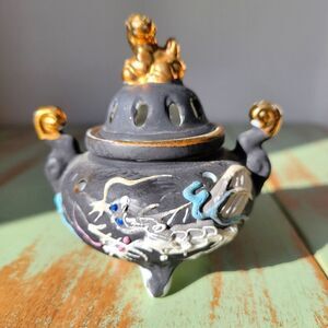Vintage Dragonware Asian Incense Burner Bone China Pottery - Handpainted